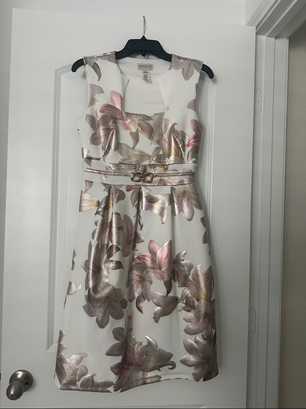Enfocus Studio Ivory Dress with Metallic Pink and Gold Floral Print